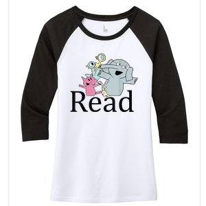 Funny Library Teacher Read Book Club Piggie Elephant Pigeons Women's Tri-Blend 3/4-Sleeve Raglan Shirt