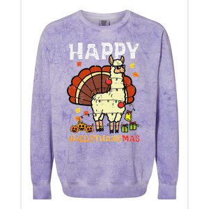 Festive Llama Turkey Holiday Celebration Colorblast Crewneck Sweatshirt