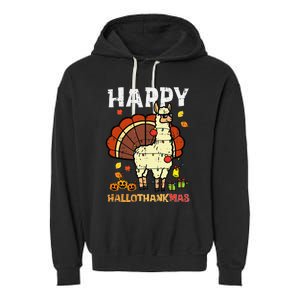 Festive Llama Turkey Holiday Celebration Garment-Dyed Fleece Hoodie