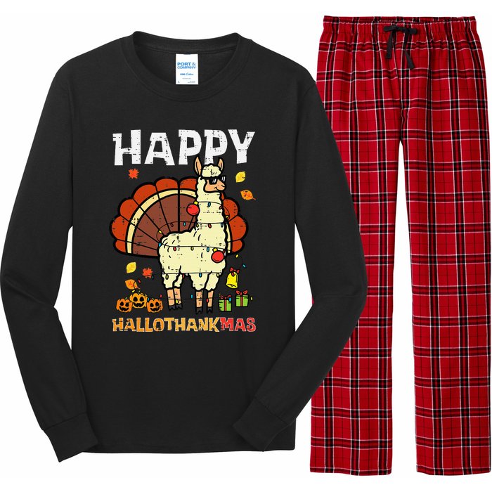 Festive Llama Turkey Holiday Celebration Long Sleeve Pajama Set