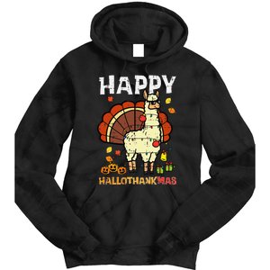 Festive Llama Turkey Holiday Celebration Tie Dye Hoodie