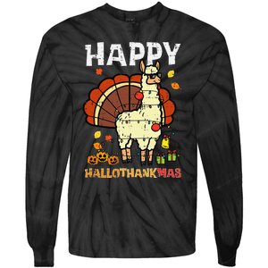 Festive Llama Turkey Holiday Celebration Tie-Dye Long Sleeve Shirt