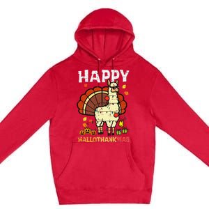 Festive Llama Turkey Holiday Celebration Premium Pullover Hoodie