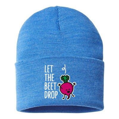 Funny Let The Beet Drop Beat Drop Joke Dj Funny Gift Beetroot Pun Gift Sustainable Knit Beanie