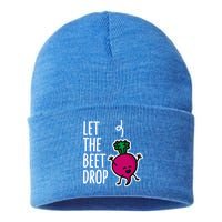 Funny Let The Beet Drop Beat Drop Joke Dj Funny Gift Beetroot Pun Gift Sustainable Knit Beanie