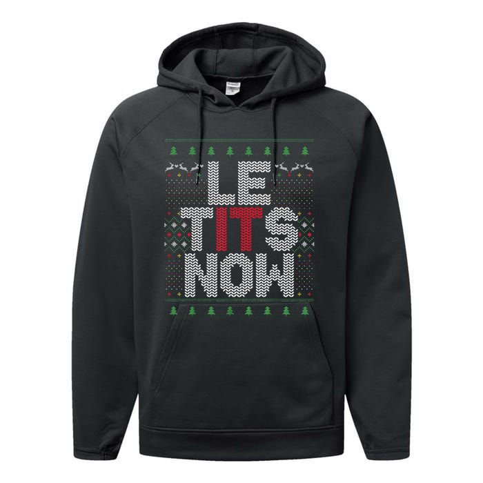 Funny Le Tits Now Christmas Let It Snow Ugly Sweater Funny Party Performance Fleece Hoodie