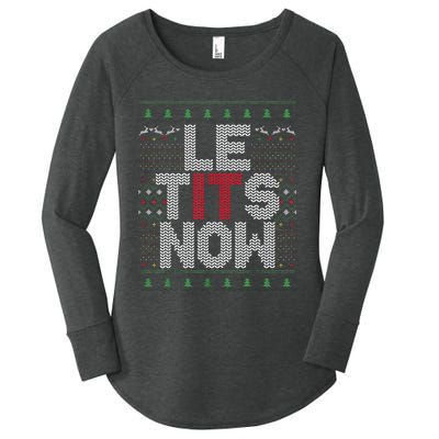 Funny Le Tits Now Christmas Let It Snow Ugly Sweater Funny Party Women's Perfect Tri Tunic Long Sleeve Shirt