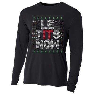 Funny Le Tits Now Christmas Let It Snow Ugly Sweater Funny Party Cooling Performance Long Sleeve Crew