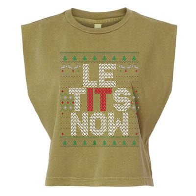 Funny Le Tits Now Christmas Let It Snow Ugly Sweater Funny Party Garment-Dyed Women's Muscle Tee