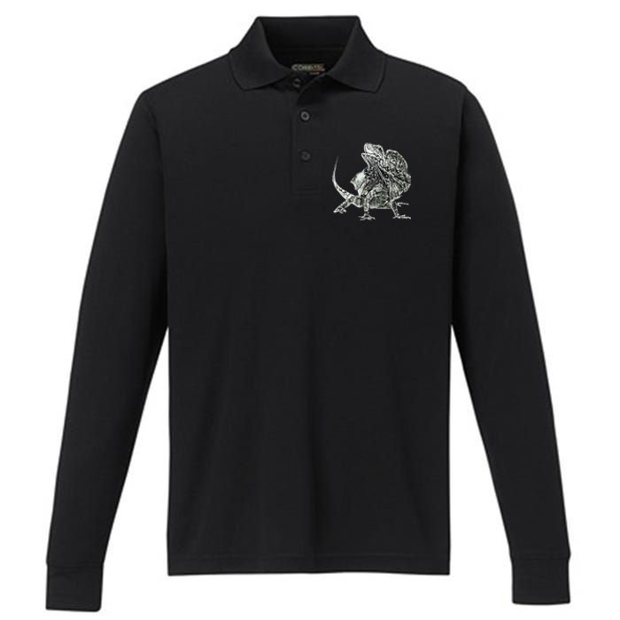 Frilled Lizard Terrarium Motif Reptiles Frilled Lizards Performance Long Sleeve Polo