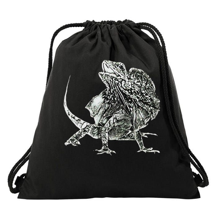 Frilled Lizard Terrarium Motif Reptiles Frilled Lizards Drawstring Bag