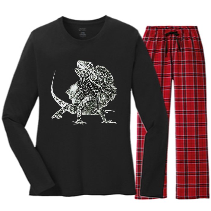 Frilled Lizard Terrarium Motif Reptiles Frilled Lizards Women's Long Sleeve Flannel Pajama Set 