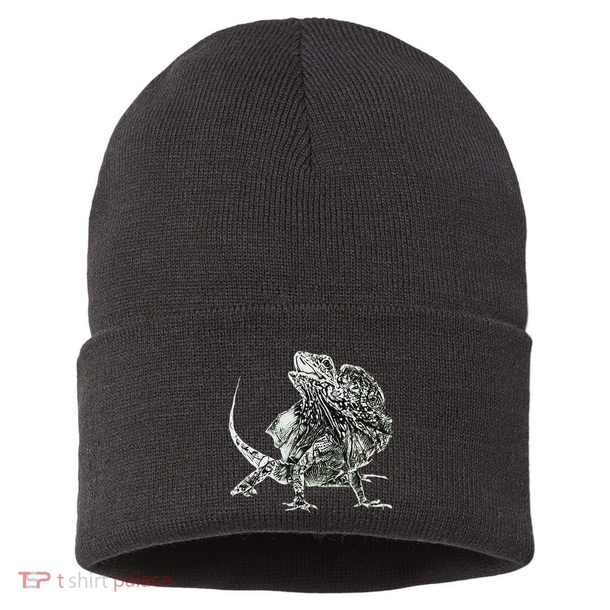 Frilled Lizard Terrarium Motif Reptiles Frilled Lizards Sustainable Knit Beanie