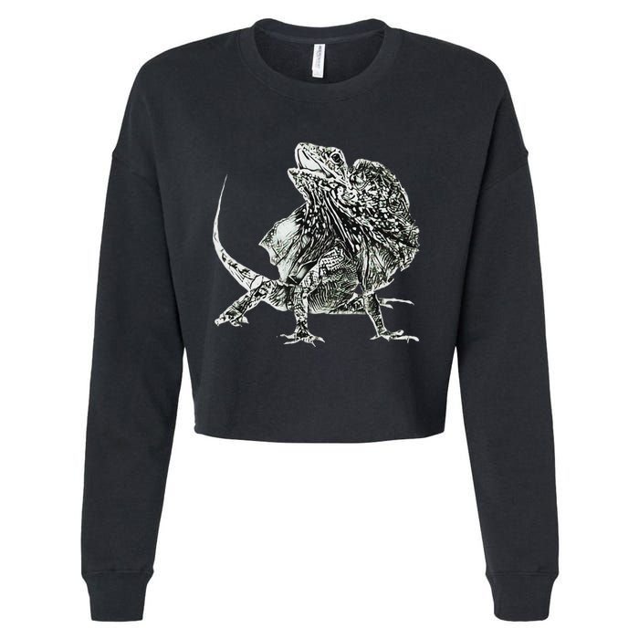 Frilled Lizard Terrarium Motif Reptiles Frilled Lizards Cropped Pullover Crew