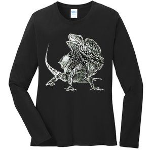 Frilled Lizard Terrarium Motif Reptiles Frilled Lizards Ladies Long Sleeve Shirt