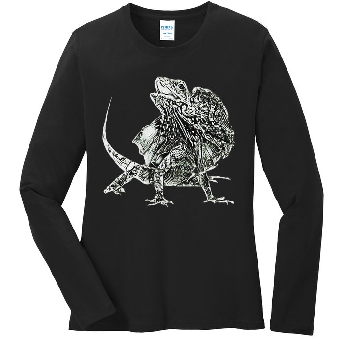 Frilled Lizard Terrarium Motif Reptiles Frilled Lizards Ladies Long Sleeve Shirt