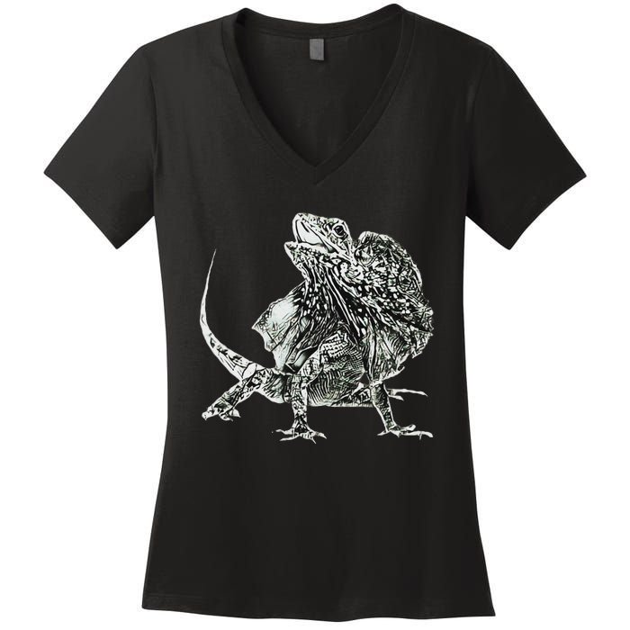 Frilled Lizard Terrarium Motif Reptiles Frilled Lizards Women's V-Neck T-Shirt