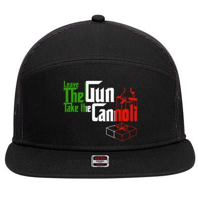 Funny Leave The Gun Take The Cannoli Italian Flag 7 Panel Mesh Trucker Snapback Hat