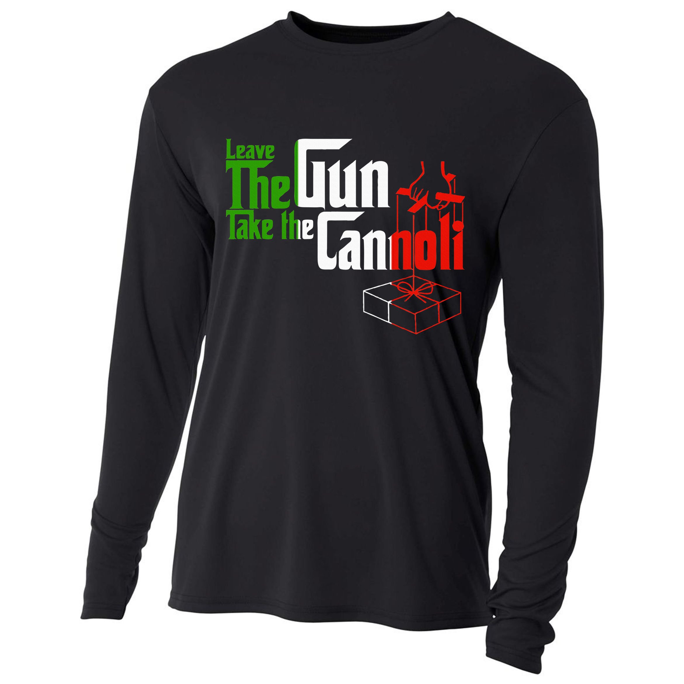 Funny Leave The Gun Take The Cannoli Italian Flag Cooling Performance Long Sleeve Crew