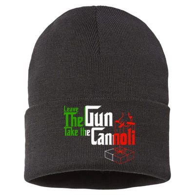 Funny Leave The Gun Take The Cannoli Italian Flag Sustainable Knit Beanie