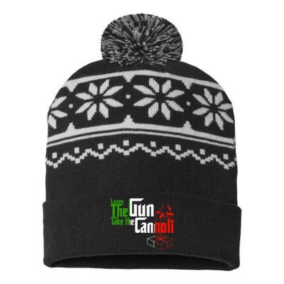 Funny Leave The Gun Take The Cannoli Italian Flag USA-Made Snowflake Beanie