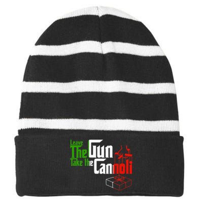 Funny Leave The Gun Take The Cannoli Italian Flag Striped Beanie with Solid Band