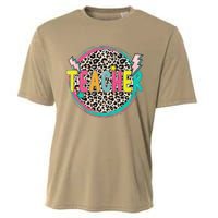 Funny Leopard Teacher Happy First Day Of School Teacher Cooling Performance Crew T-Shirt