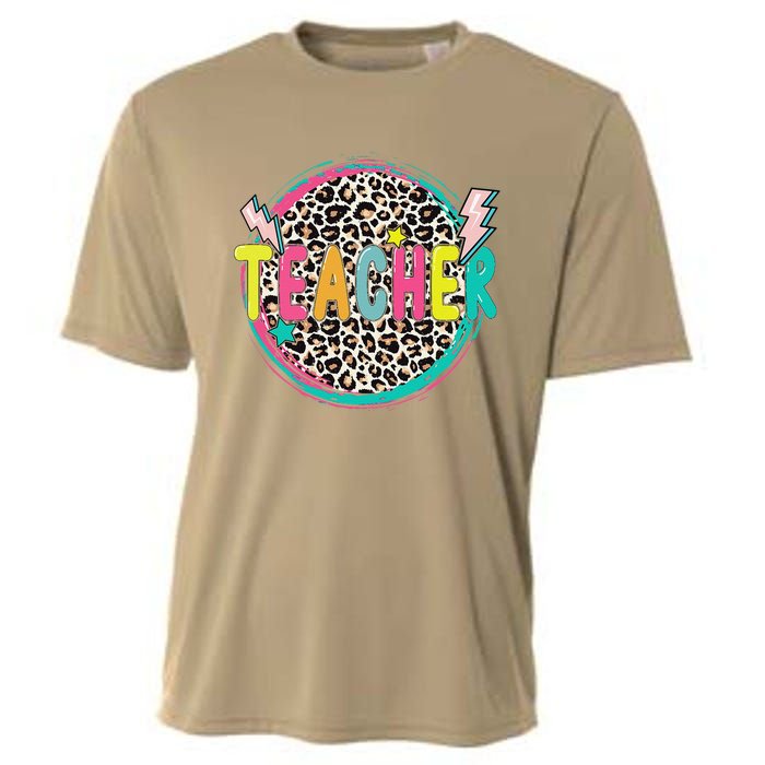 Funny Leopard Teacher Happy First Day Of School Teacher Cooling Performance Crew T-Shirt