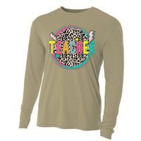 Funny Leopard Teacher Happy First Day Of School Teacher Cooling Performance Long Sleeve Crew