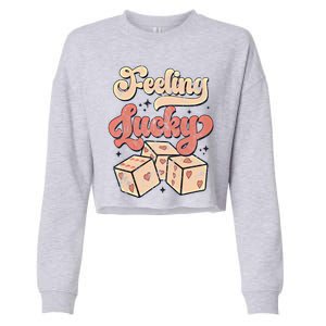 Feeling Lucky The Dice With Red Hearts Blink Gift Cropped Pullover Crew