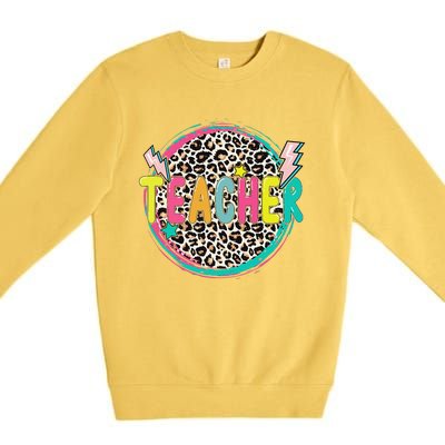 Funny Leopard Teacher Happy First Day Of School Teacher Premium Crewneck Sweatshirt