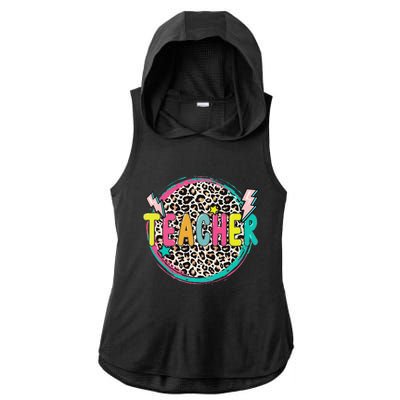 Funny Leopard Teacher Happy First Day Of School Teacher Ladies PosiCharge Tri-Blend Wicking Draft Hoodie Tank