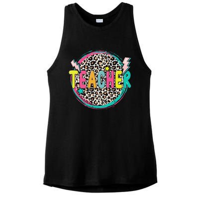 Funny Leopard Teacher Happy First Day Of School Teacher Ladies PosiCharge Tri-Blend Wicking Tank