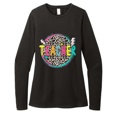 Funny Leopard Teacher Happy First Day Of School Teacher Womens CVC Long Sleeve Shirt