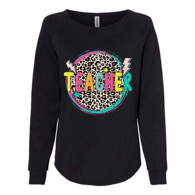 Funny Leopard Teacher Happy First Day Of School Teacher Womens California Wash Sweatshirt