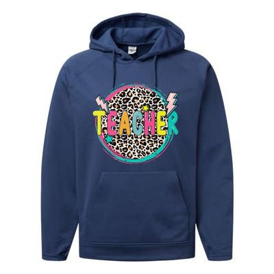 Funny Leopard Teacher Happy First Day Of School Teacher Performance Fleece Hoodie