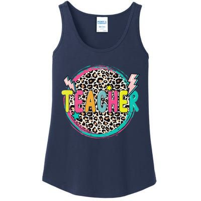 Funny Leopard Teacher Happy First Day Of School Teacher Ladies Essential Tank