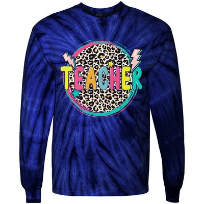 Funny Leopard Teacher Happy First Day Of School Teacher Tie-Dye Long Sleeve Shirt