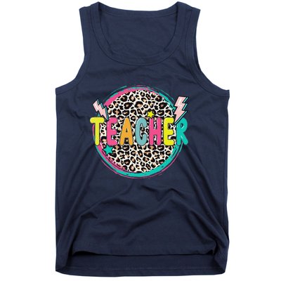 Funny Leopard Teacher Happy First Day Of School Teacher Tank Top