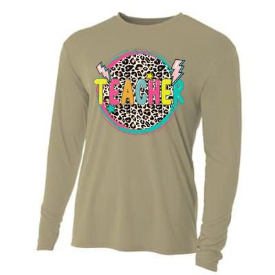 Funny Leopard Teacher Happy First Day Of School Teacher Cooling Performance Long Sleeve Crew