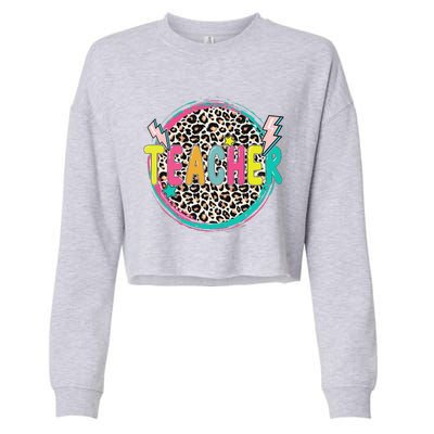 Funny Leopard Teacher Happy First Day Of School Teacher Cropped Pullover Crew