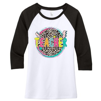 Funny Leopard Teacher Happy First Day Of School Teacher Women's Tri-Blend 3/4-Sleeve Raglan Shirt