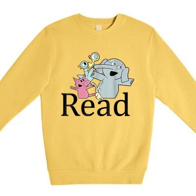 Funny Library Teacher Read Book Club Piggie Elephant Pigeons Premium Crewneck Sweatshirt