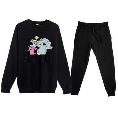 Funny Library Teacher Read Book Club Piggie Elephant Pigeons Premium Crewneck Sweatsuit Set