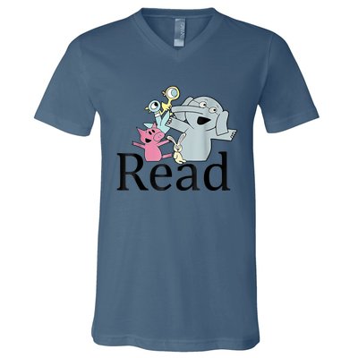 Funny Library Teacher Read Book Club Piggie Elephant Pigeons V-Neck T-Shirt