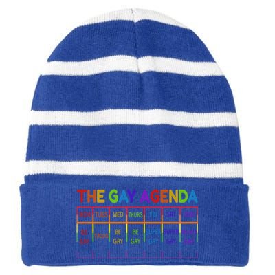 Funny Lgbtq The Gay Agendas Gift Striped Beanie with Solid Band