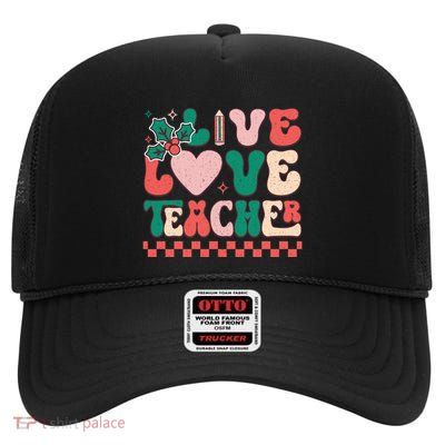 Festive Love Teacher Holiday Graphic High Crown Mesh Back Trucker Hat