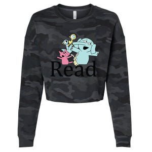 Funny Library Teacher Read Book Club Piggie Elephant Pigeons Cropped Pullover Crew