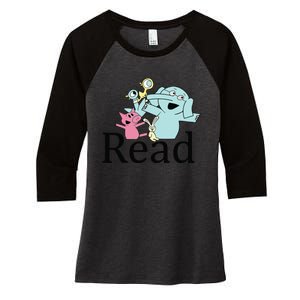 Funny Library Teacher Read Book Club Piggie Elephant Pigeons Women's Tri-Blend 3/4-Sleeve Raglan Shirt