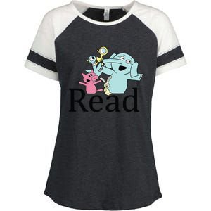 Funny Library Teacher Read Book Club Piggie Elephant Pigeons Enza Ladies Jersey Colorblock Tee